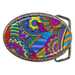 Pop Art Paisley Flowers Ornaments Multicolored Belt Buckles by EDDArt