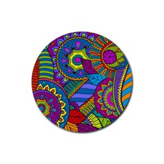 Pop Art Paisley Flowers Ornaments Multicolored Rubber Round Coaster (4 pack) 