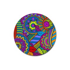 Pop Art Paisley Flowers Ornaments Multicolored Magnet 3  (round)