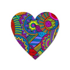 Pop Art Paisley Flowers Ornaments Multicolored Heart Magnet by EDDArt