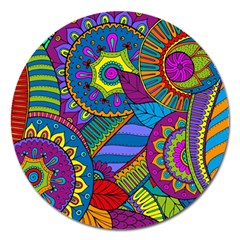 Pop Art Paisley Flowers Ornaments Multicolored Magnet 5  (round)