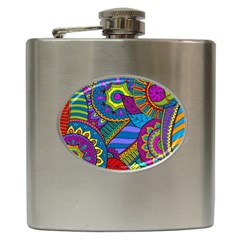 Pop Art Paisley Flowers Ornaments Multicolored Hip Flask (6 Oz) by EDDArt