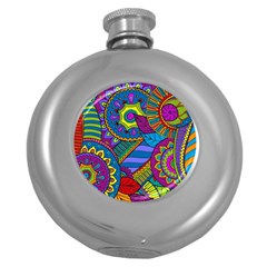 Pop Art Paisley Flowers Ornaments Multicolored Round Hip Flask (5 Oz) by EDDArt