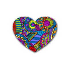 Pop Art Paisley Flowers Ornaments Multicolored Rubber Coaster (heart) 