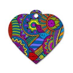 Pop Art Paisley Flowers Ornaments Multicolored Dog Tag Heart (two Sides) by EDDArt