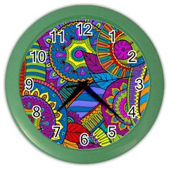 Pop Art Paisley Flowers Ornaments Multicolored Color Wall Clocks by EDDArt