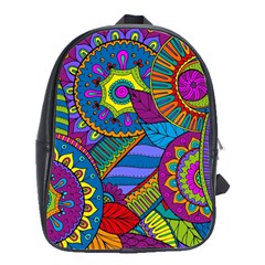 Pop Art Paisley Flowers Ornaments Multicolored School Bags(large)  by EDDArt