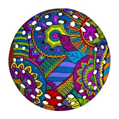 Pop Art Paisley Flowers Ornaments Multicolored Ornament (round Filigree)  by EDDArt