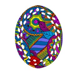 Pop Art Paisley Flowers Ornaments Multicolored Oval Filigree Ornament (2-side)  by EDDArt