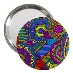 Pop Art Paisley Flowers Ornaments Multicolored 3  Handbag Mirrors