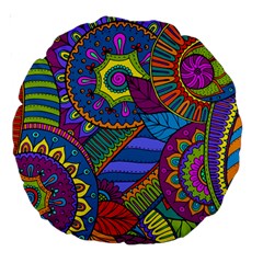 Pop Art Paisley Flowers Ornaments Multicolored Large 18  Premium Round Cushions by EDDArt