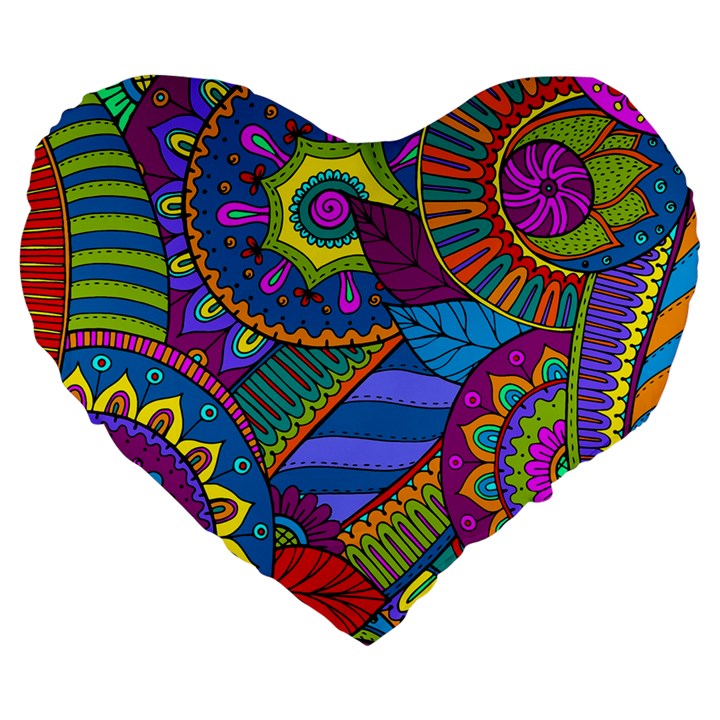 Pop Art Paisley Flowers Ornaments Multicolored Large 19  Premium Heart Shape Cushions