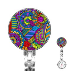 Pop Art Paisley Flowers Ornaments Multicolored Stainless Steel Nurses Watch by EDDArt