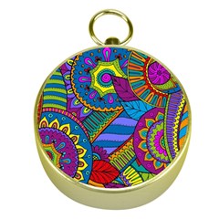 Pop Art Paisley Flowers Ornaments Multicolored Gold Compasses by EDDArt