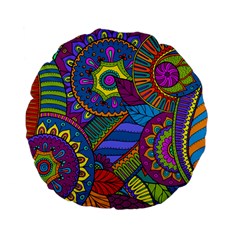 Pop Art Paisley Flowers Ornaments Multicolored Standard 15  Premium Flano Round Cushions by EDDArt