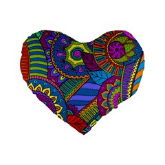 Pop Art Paisley Flowers Ornaments Multicolored Standard 16  Premium Flano Heart Shape Cushions by EDDArt