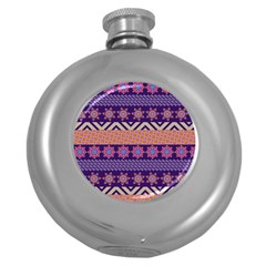 Colorful Winter Pattern Round Hip Flask (5 Oz) by DanaeStudio