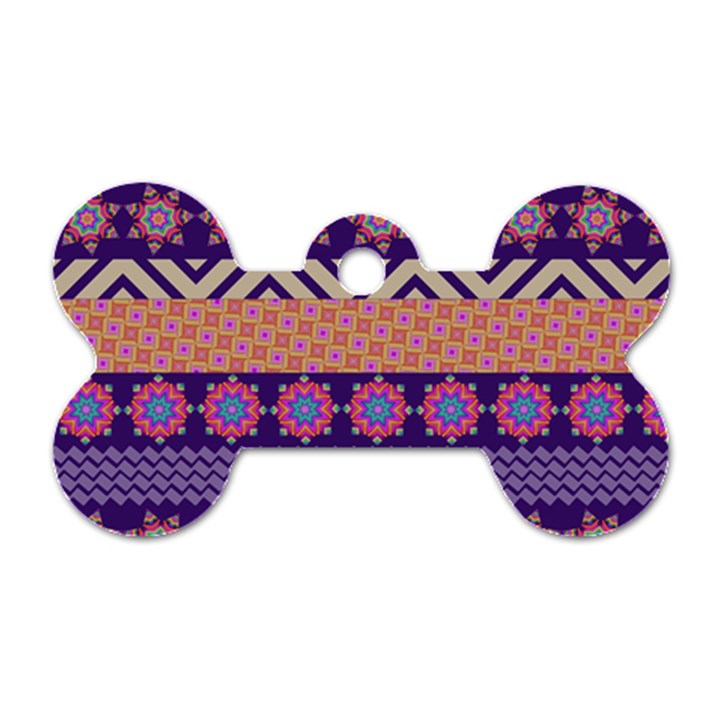 Colorful Winter Pattern Dog Tag Bone (One Side)