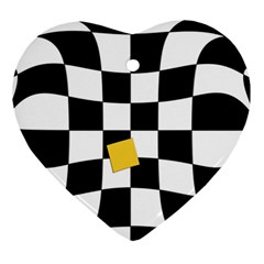 Dropout Yellow Black And White Distorted Check Ornament (heart)  by designworld65