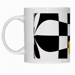 Dropout Yellow Black And White Distorted Check White Mugs by designworld65