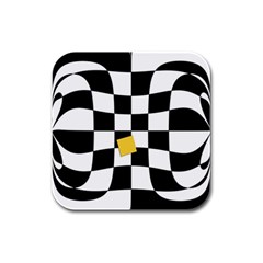 Dropout Yellow Black And White Distorted Check Rubber Square Coaster (4 Pack)  by designworld65