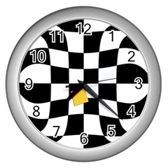 Dropout Yellow Black And White Distorted Check Wall Clocks (silver)  by designworld65