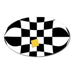 Dropout Yellow Black And White Distorted Check Oval Magnet by designworld65