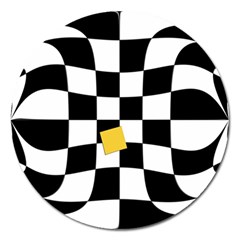 Dropout Yellow Black And White Distorted Check Magnet 5  (round) by designworld65