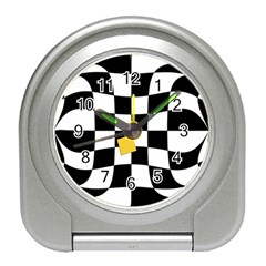 Dropout Yellow Black And White Distorted Check Travel Alarm Clocks by designworld65