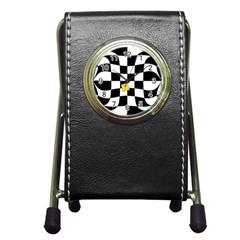 Dropout Yellow Black And White Distorted Check Pen Holder Desk Clocks by designworld65