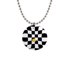 Dropout Yellow Black And White Distorted Check Button Necklaces by designworld65