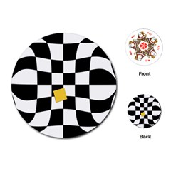 Dropout Yellow Black And White Distorted Check Playing Cards (round)  by designworld65