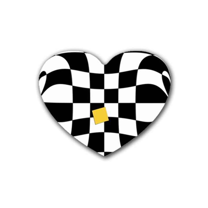 Dropout Yellow Black And White Distorted Check Heart Coaster (4 pack) 