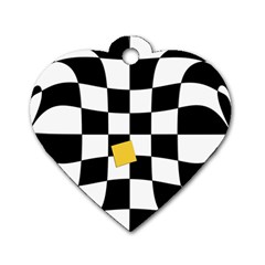 Dropout Yellow Black And White Distorted Check Dog Tag Heart (one Side) by designworld65