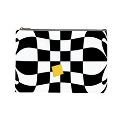 Dropout Yellow Black And White Distorted Check Cosmetic Bag (large)  by designworld65