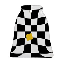 Dropout Yellow Black And White Distorted Check Bell Ornament (2 Sides) by designworld65