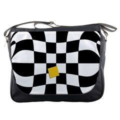 Dropout Yellow Black And White Distorted Check Messenger Bags