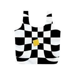 Dropout Yellow Black And White Distorted Check Full Print Recycle Bags (s)  by designworld65