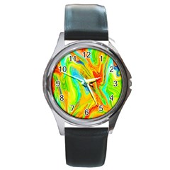 Happy Multicolor Painting Round Metal Watch