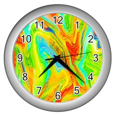 Happy Multicolor Painting Wall Clocks (silver)  by designworld65