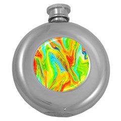 Happy Multicolor Painting Round Hip Flask (5 oz)