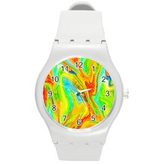 Happy Multicolor Painting Round Plastic Sport Watch (m) by designworld65