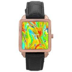 Happy Multicolor Painting Rose Gold Leather Watch 