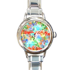 Colorful Mosaic  Round Italian Charm Watch by designworld65