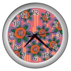 Colorful Floral Dream Wall Clocks (silver) 