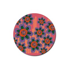 Colorful Floral Dream Rubber Coaster (round)  by DanaeStudio