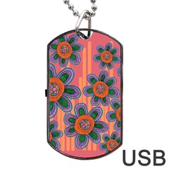 Colorful Floral Dream Dog Tag Usb Flash (one Side)