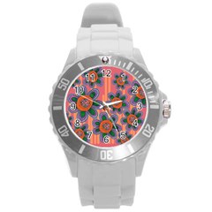 Colorful Floral Dream Round Plastic Sport Watch (l) by DanaeStudio