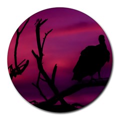 Vultures At Top Of Tree Silhouette Illustration Round Mousepads by dflcprints