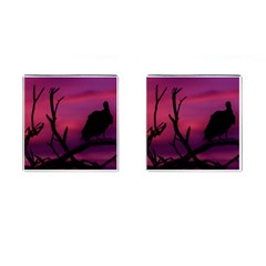 Vultures At Top Of Tree Silhouette Illustration Cufflinks (square) by dflcprints